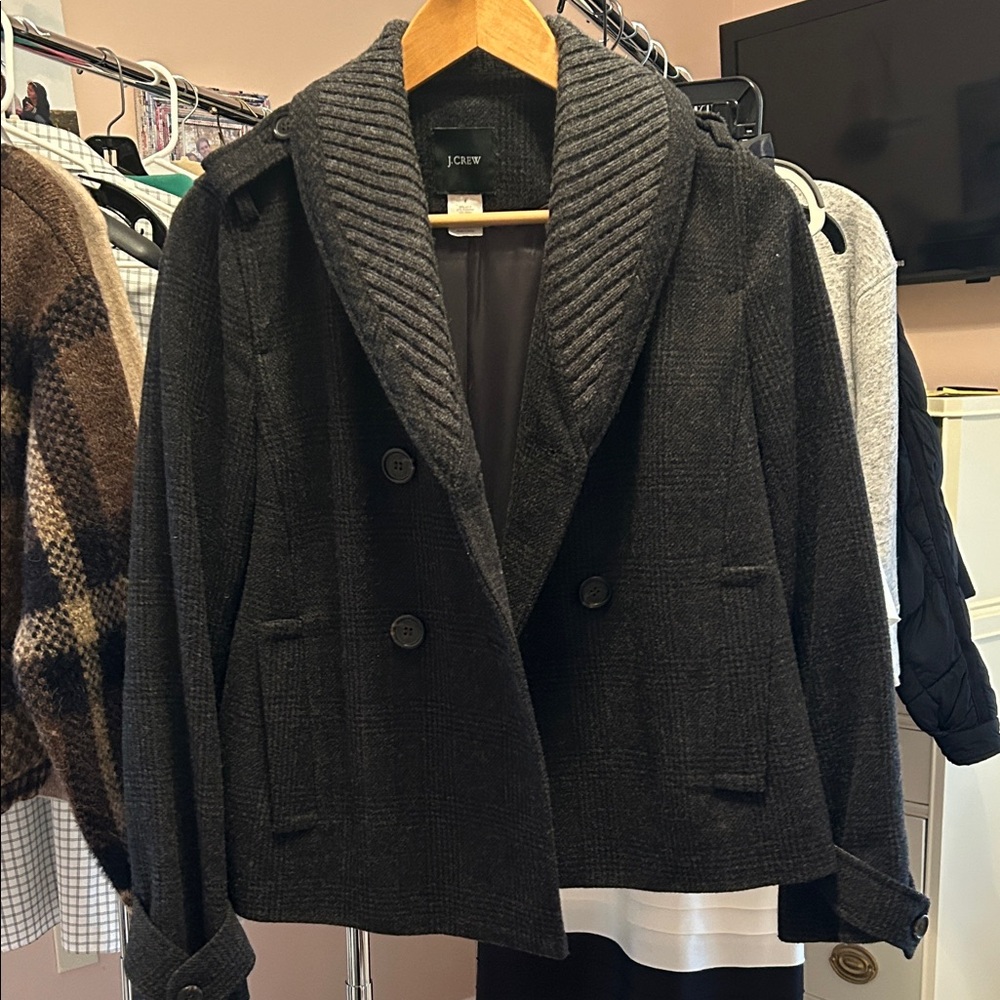 J. Crew Women's Charcoal Pea Coat with sweater knit collar